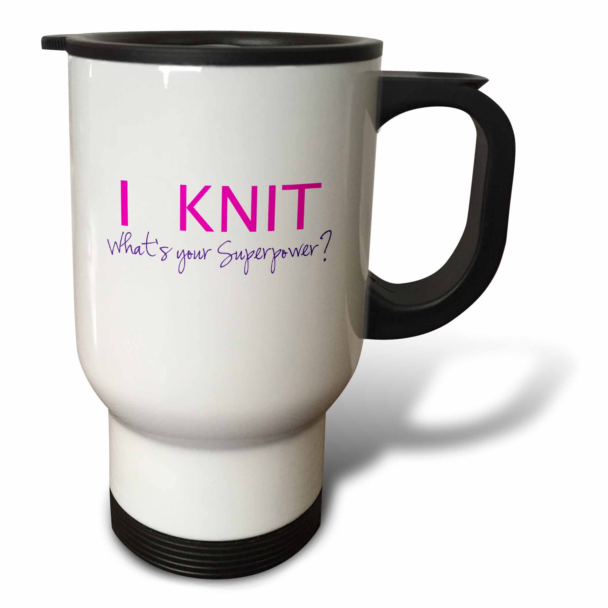 3dRose 'I Knit What's Your Superpower' Stainless Steel Travel Mug - 14-Ounce Insulated Coffee Cup for Knitters, Perfect Gift for Knitting Lovers - Great for Crafting, Commuting & Gifting