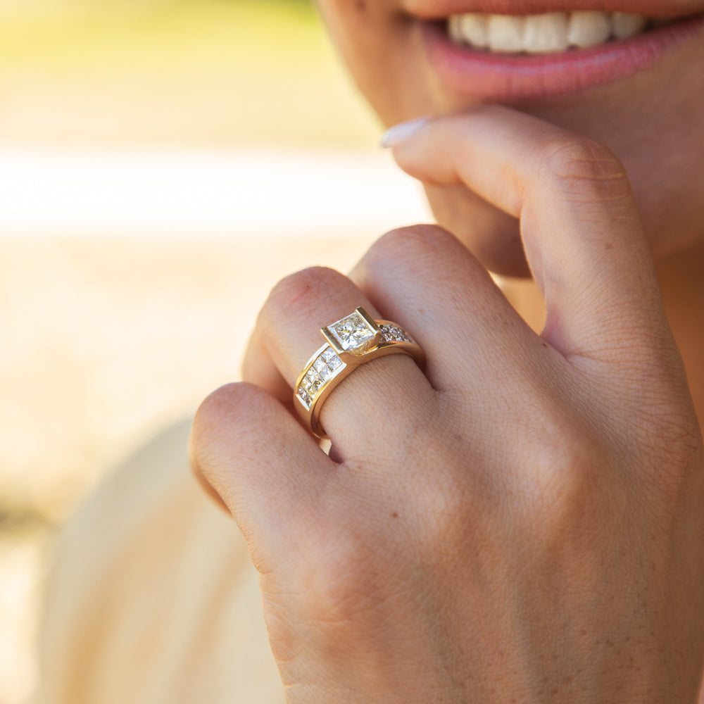 18ct Yellow Gold 'Princess Celia' Diamond Ring - 2 Carats Genuine Diamonds, Elegant Engagement & Wedding Jewelry for Women