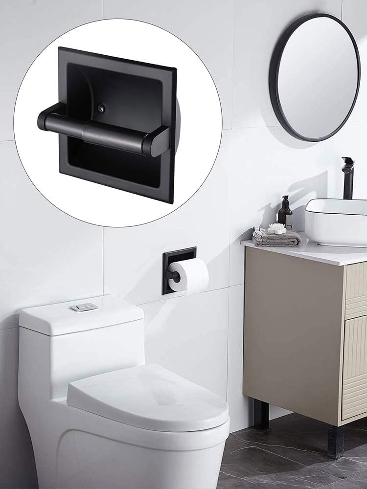 Brushed Nickel Recessed Toilet Paper Holder with Rear Mounting Bracket - Space Saving Wall Mounted Bathroom Tissue Dispenser for Small Bathrooms & Powder Rooms