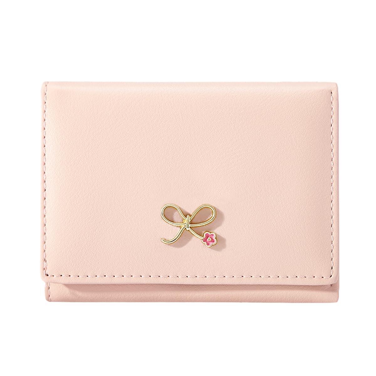 Sunwel Fashion Girls Cute Coquette Bow Wallet - Pink Floral Small Wallet with Cash Pocket, Card Holder & ID Window - Women's Purse for Everyday Use, Travel & Gift Giving (PINK)