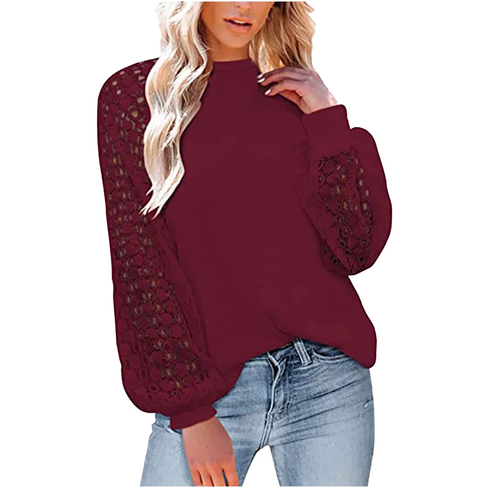 Trendy Women's Long Sleeve Waffle Knit Shirt - Solid Color Crewneck Tunic Blouse for Teen Girls | Casual Fall Outfit, Layering Essential & Everyday Wear