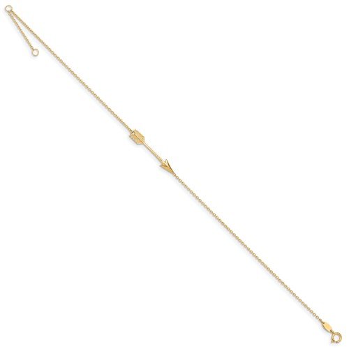 14K Yellow Gold Polished Arrow Anklet Bracelet - Elegant Ankle Jewelry for Women, Perfect for Beach, Parties & Everyday Wear