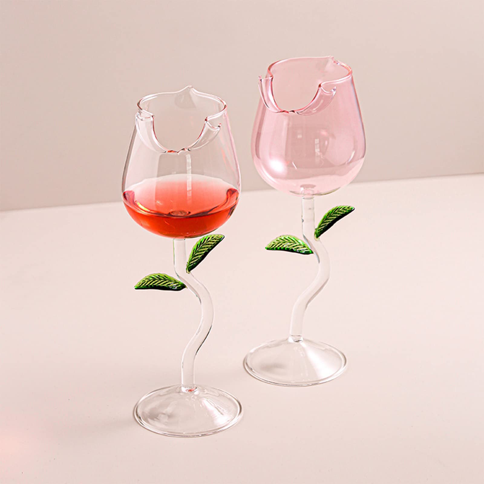 2Pcs Rose Flower Wine Glasses Set - Elegant Rose-Shaped Cocktail Glasses for Wine, Champagne & Cocktails - Perfect for Wedding, Anniversary Gifts, Romantic Dinners & Party Drinkware