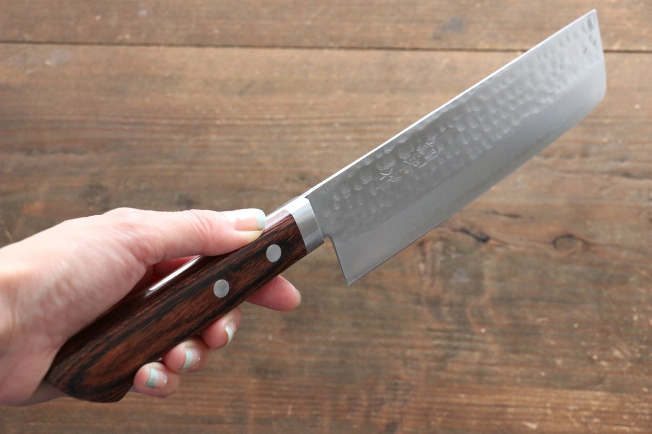 Premium Kunihira Tanzo VG1 Hammered Usuba Knife 165mm - Japanese Chef Knife with Mahogany Handle for Sushi, Vegetables & Precision Cutting - Ideal for Professional Chefs & Home Cooking