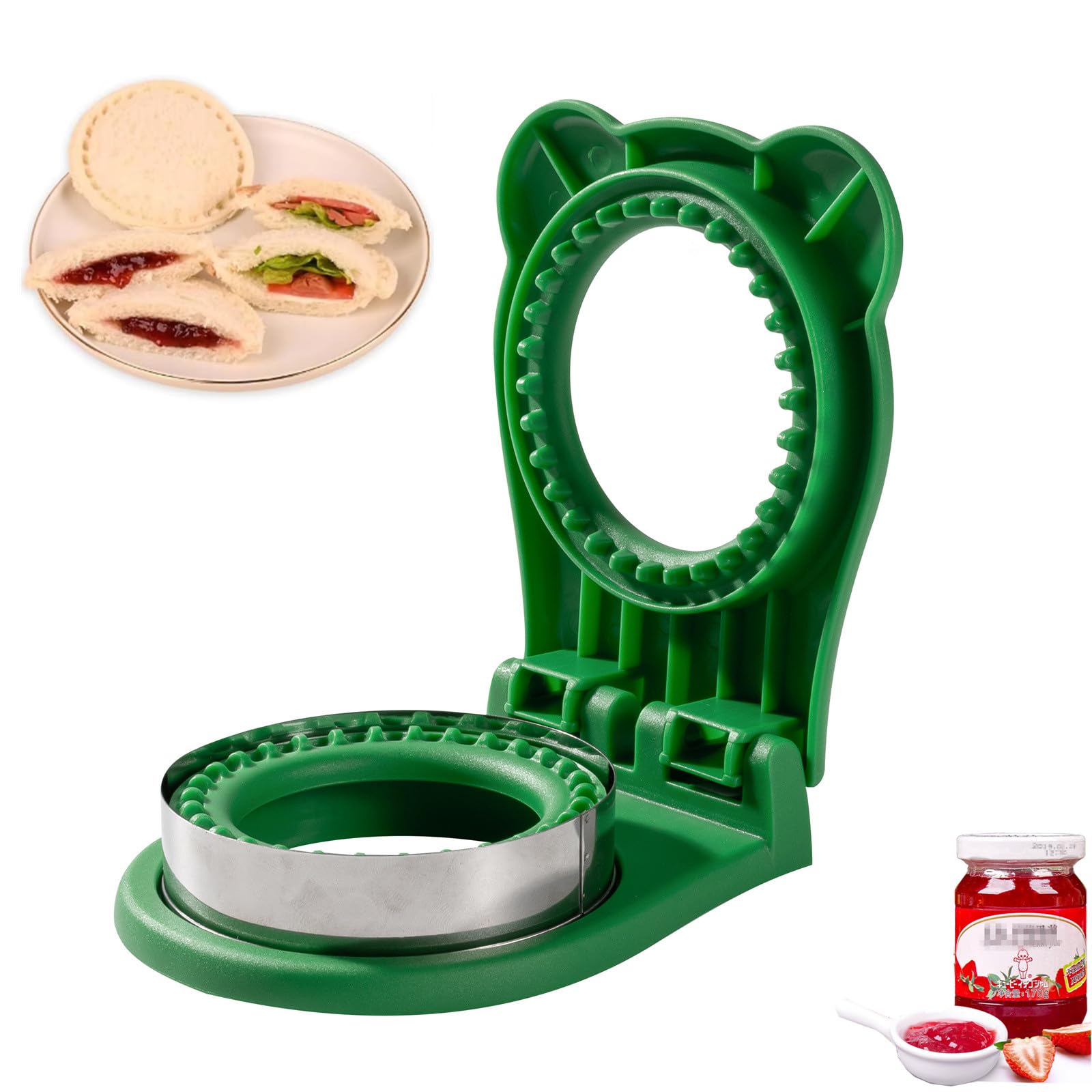 Uncrustable Sandwich Maker - 3.7 Inch Circle Shape Sandwich Cutter & Sealer for Kids Lunch Boxes | Perfect for School Lunches, Picnics & Quick Snacks (Green)