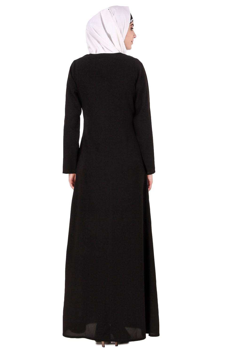 Elegant Black Nida Abaya with Leaf and Flower Embellishments - Perfect for Islamic Prayer, Eid Celebrations & Modest Fashion