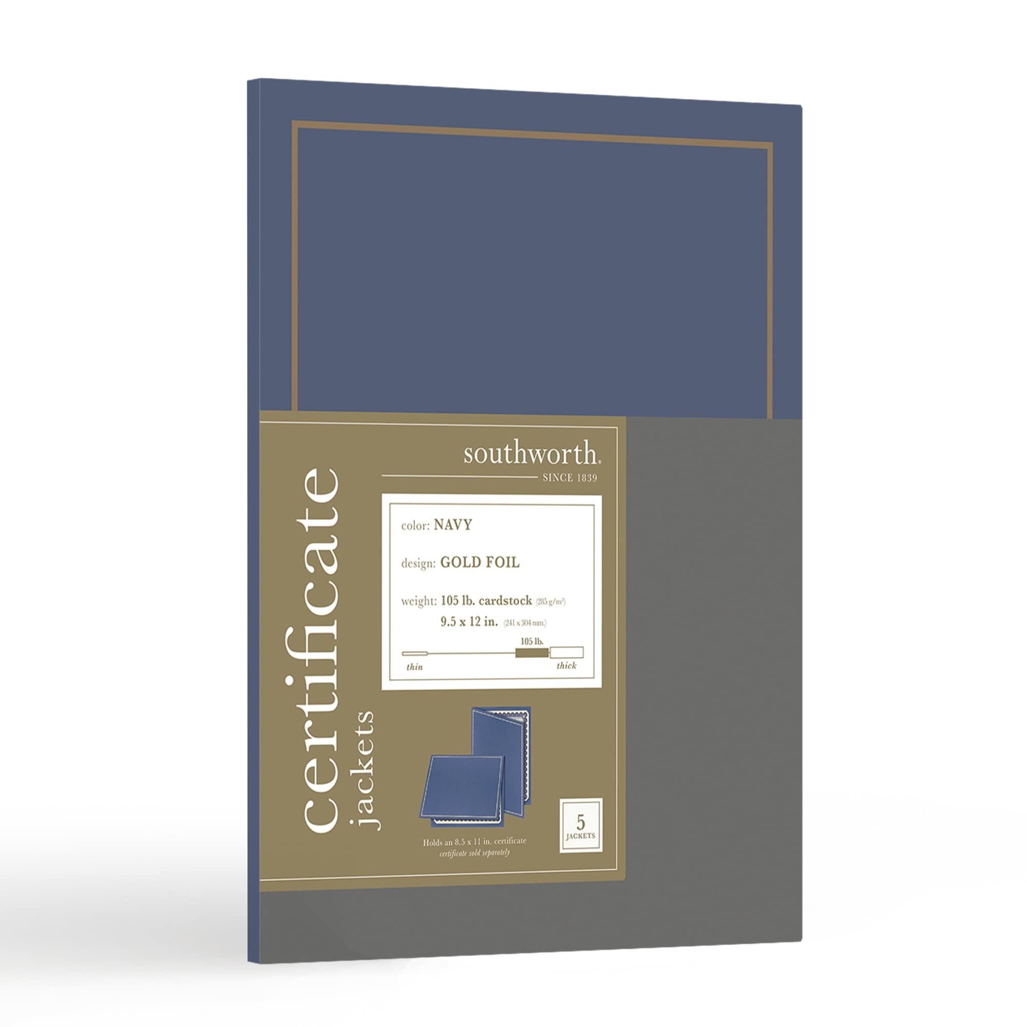 Southworth® Premium Navy & Gold Foil Border Certificate Jackets, Pack of 5 - Ideal for Awards, Diplomas, and Professional Documents