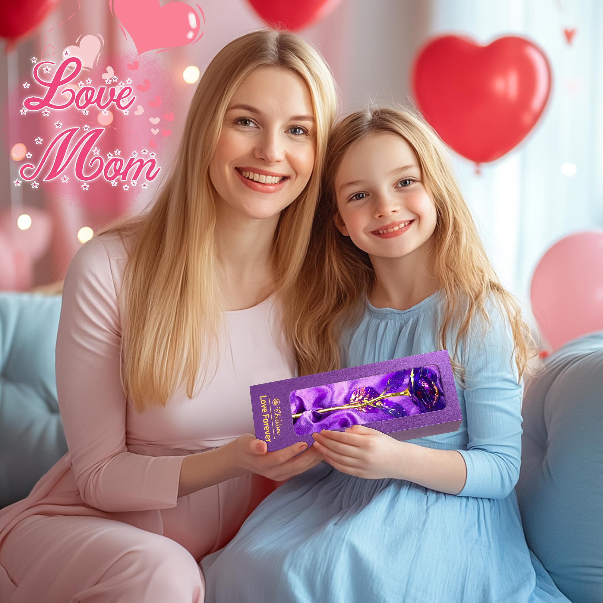 Childom Mother's Day Rose Gifts for Mom - Purple Artificial Rose Flower Gift Set for Women, Wife, Grandma - Perfect Birthday, Anniversary & Valentine's Day Present from Daughter or Son | Home Decor, Table Centerpiece, Romantic Gift Idea