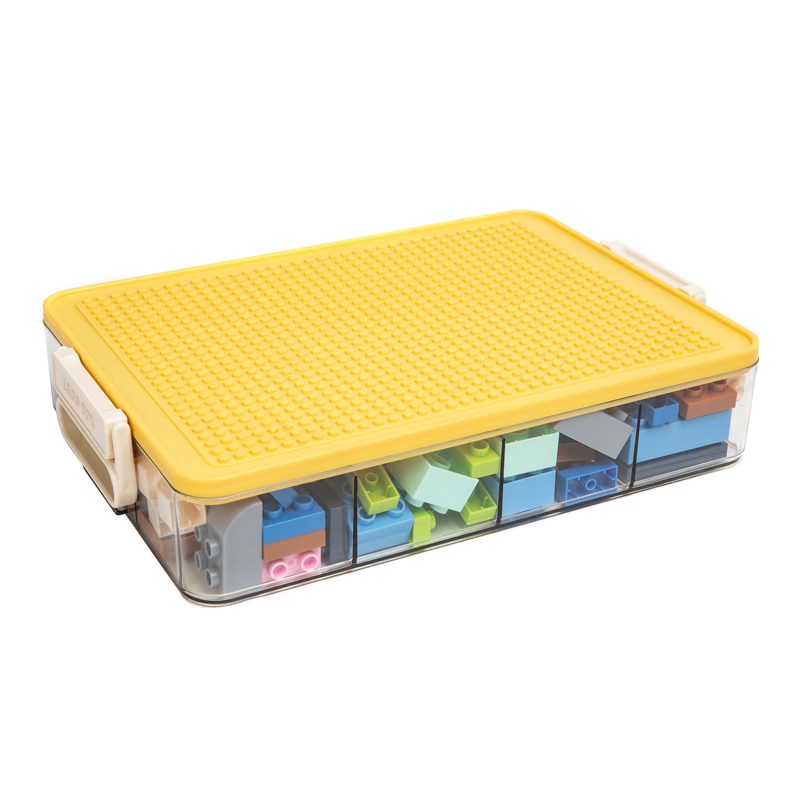 Stackable Plastic Toy Storage Organizer Bins for Lego & Building Blocks - 24 Grid Compartment Box, Yellow 1-Layer - Perfect for Kids' Room, Playroom & Classroom Organization