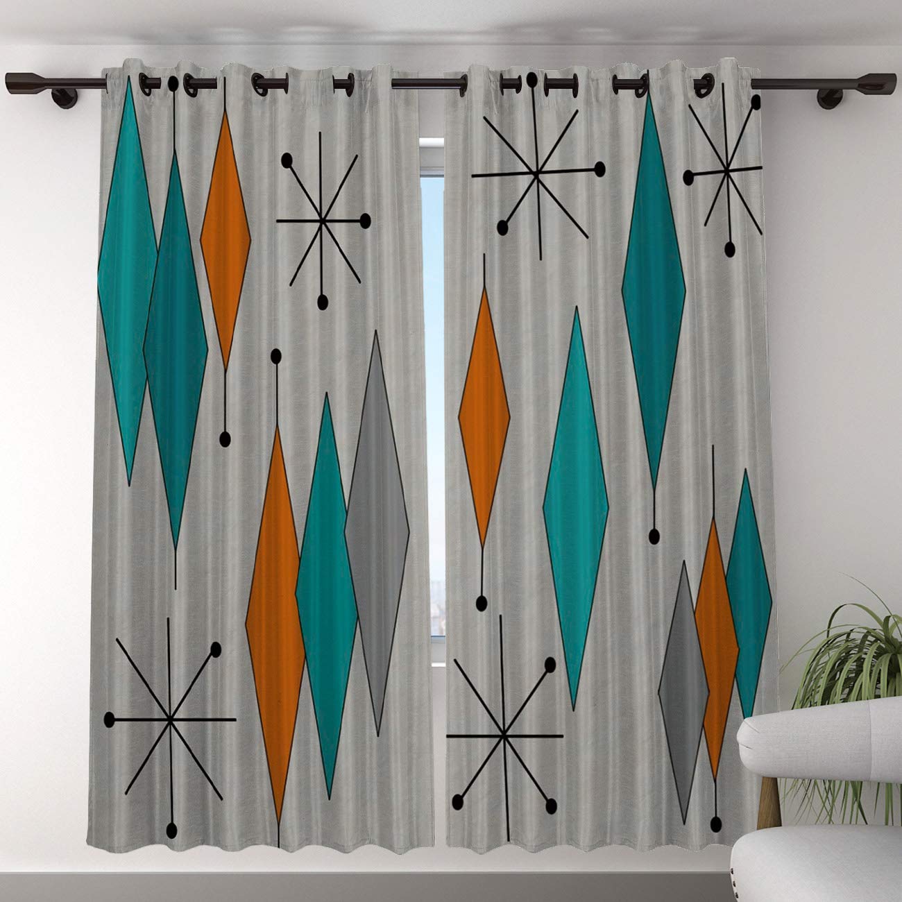 T&H Home Blackout Curtains 96 Inch Long - Darkening Drapes for Bedroom & Living Room - Mid-Century Modern Diamond Pattern Window Treatments | Perfect for Light Blocking, Privacy & Stylish Home Decor