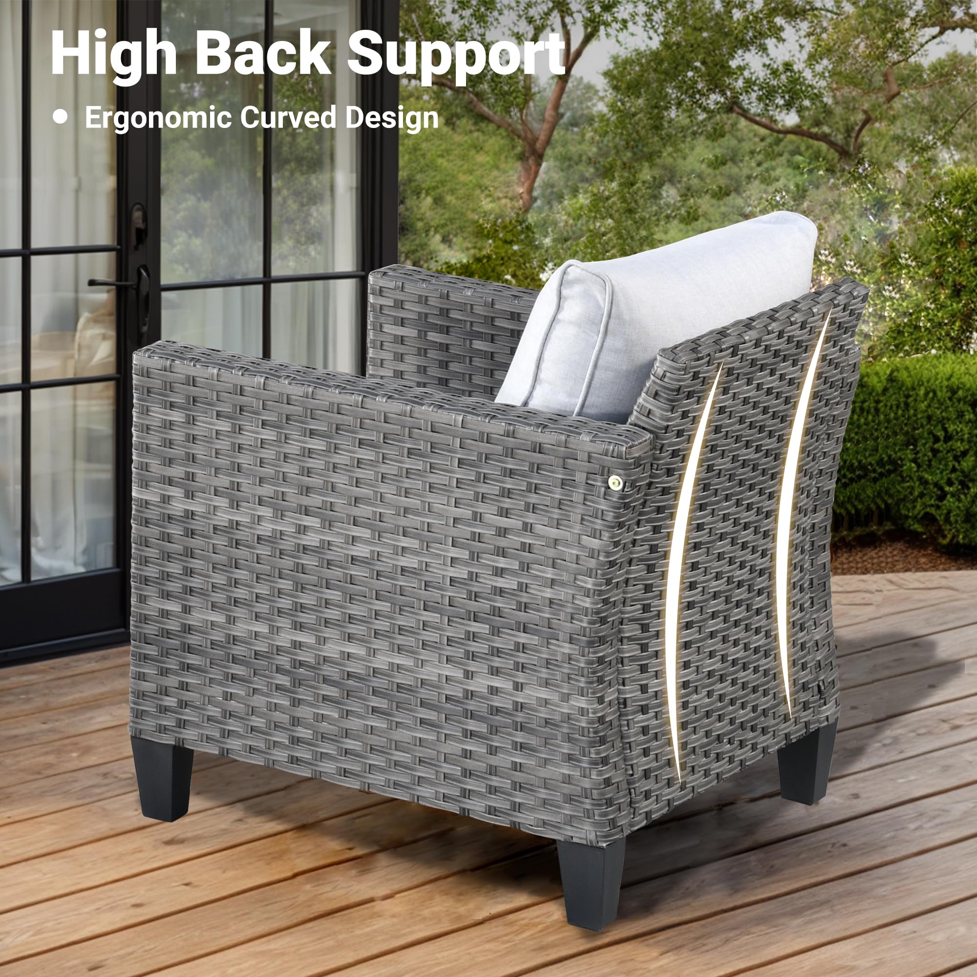 Ovios 6-Piece Patio Furniture Set - Outdoor Wicker Rattan Sofa with Loveseat, Ottomans & Weather-Resistant Cushions - High Back Conversation Set for Garden, Backyard or Poolside (Grey)