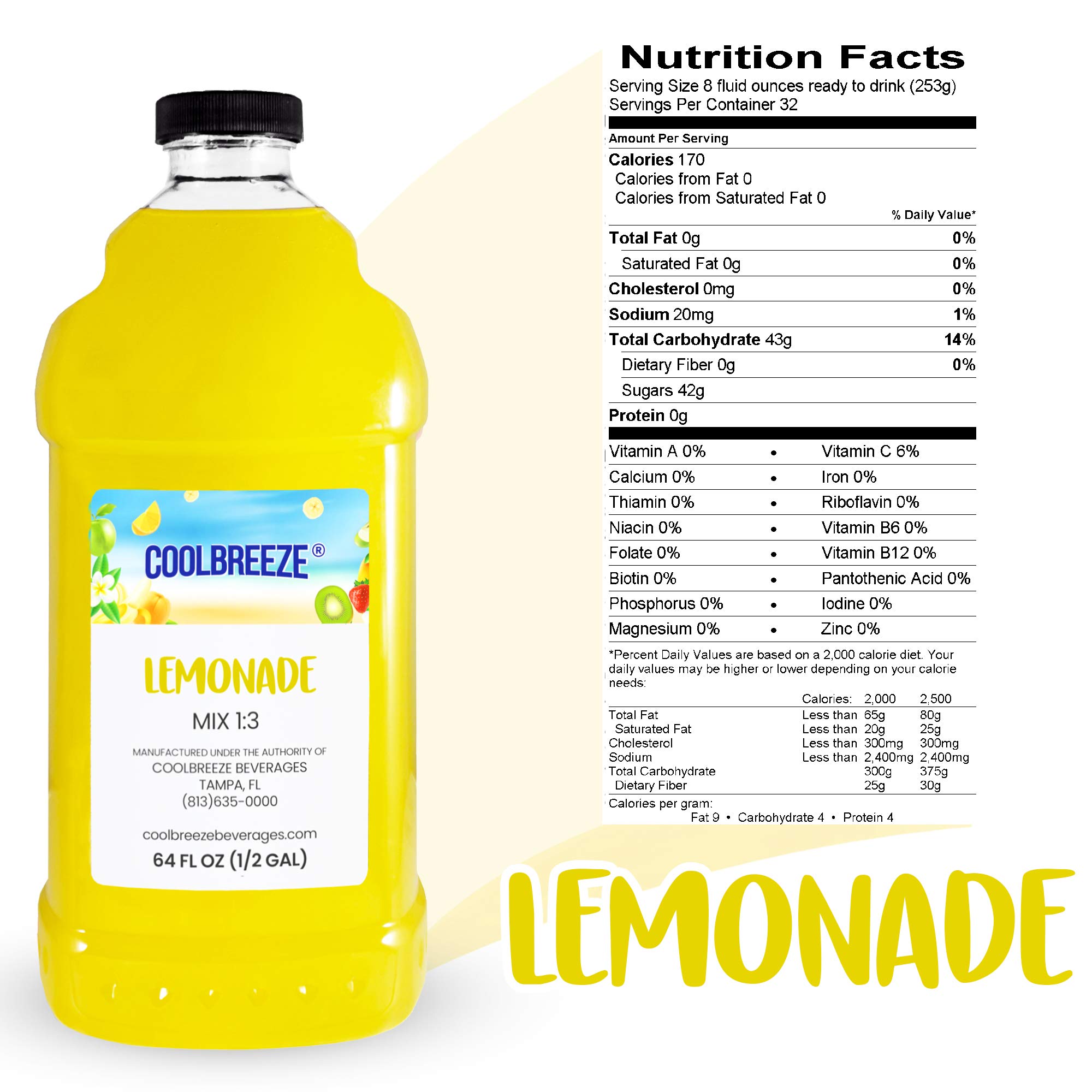 Coolbreeze® Premium Frozen Slush Drink Mix - Lemonade Flavor - Ready to Use (Case of Six 1/2 Gallon Bottles) | Perfect for Parties, BBQs & Summer Refreshment