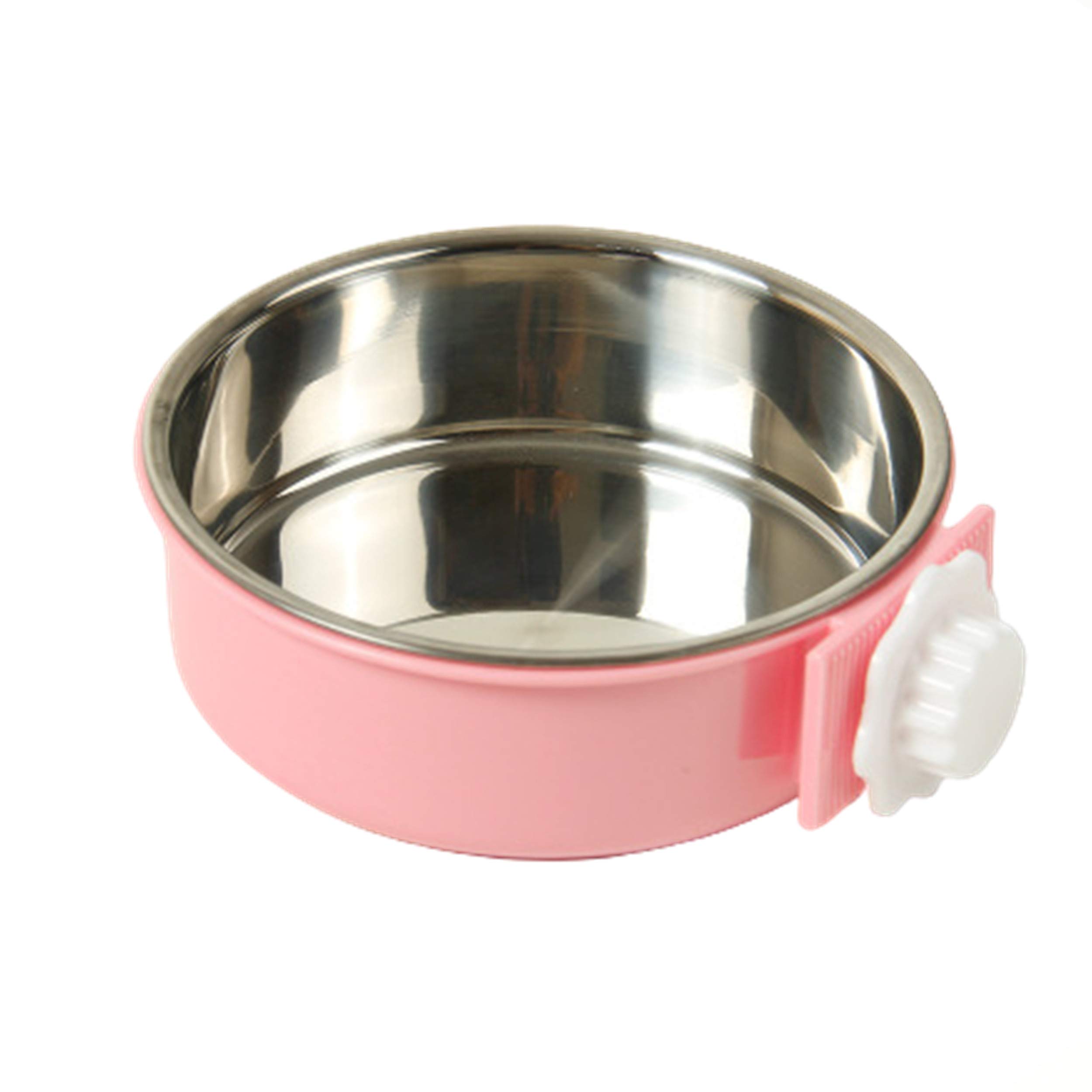 Stainless Steel Hanging Pet Bowl - Removable Dog & Cat Feeder for Crate, Cage, or Coop - Food & Water Dish for Puppies, Birds, Rats & Guinea Pigs - Large Pink - Perfect for Travel, Kennels & Small Pets