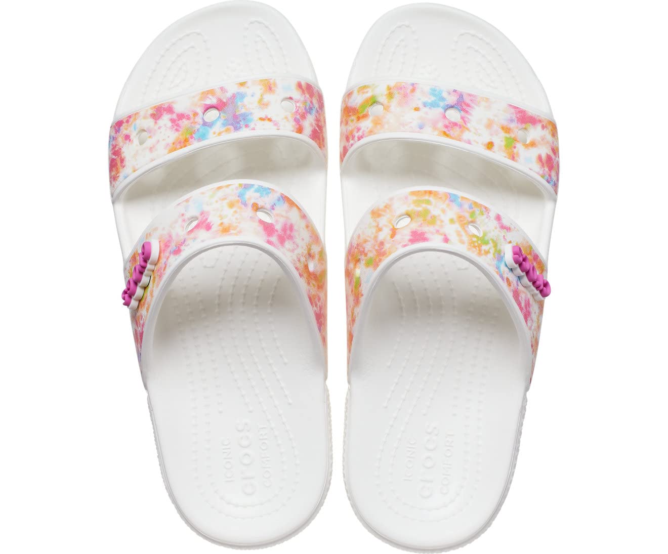 Crocs Unisex Classic Tie Dye Two-Strap Sandals Slide - Comfortable Waterproof Beach & Pool Slides for Men and Women - Perfect for Summer, Vacation, and Outdoor Activities
