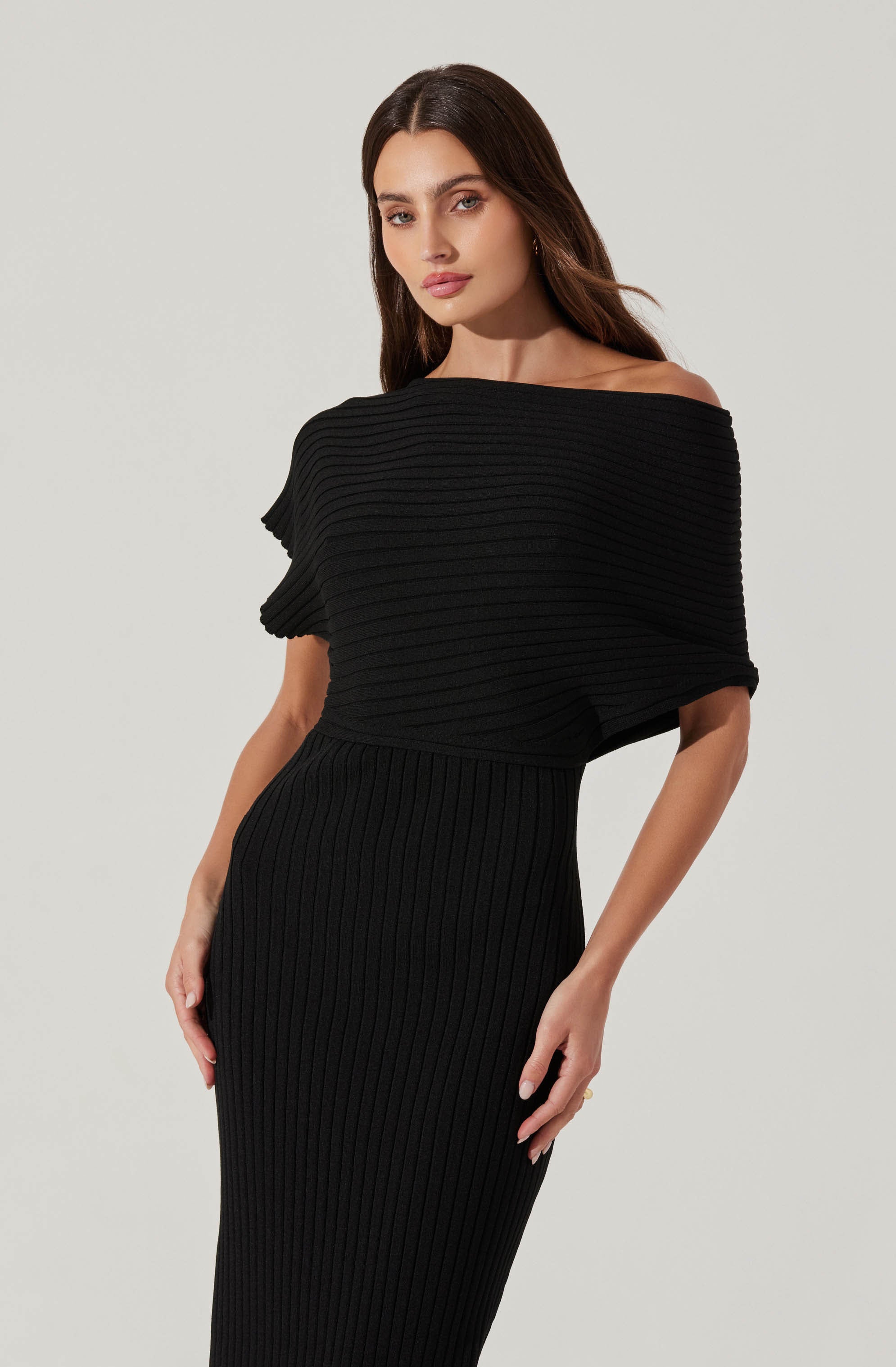 Off Shoulder Ribbed Sweater Dress for Women - Cozy Knit Bodycon Midi Dress - Perfect for Date Night, Fall Outfits & Casual Wear