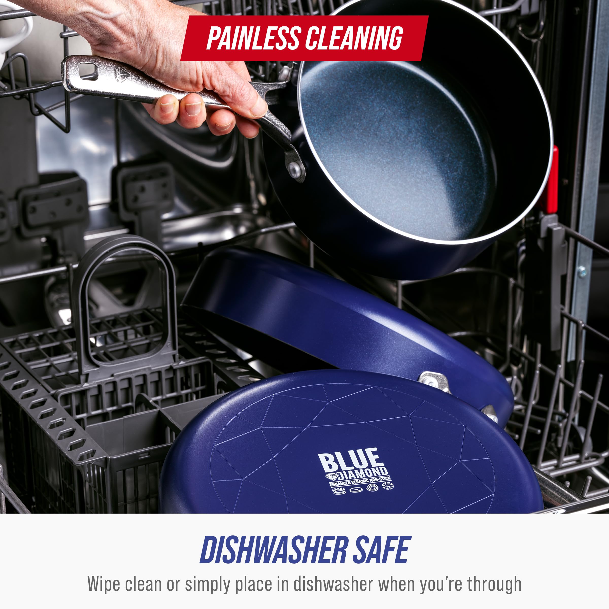 Blue Diamond 9-Piece Cookware Set - PFAS & PFOA-Free Ceramic Nonstick Pots and Pans with Diamond Infusion | Durable, Scratch-Resistant & Metal Utensil Safe | Dishwasher & Oven Safe (Blue) | Perfect for Everyday Cooking, Baking & Family Meals