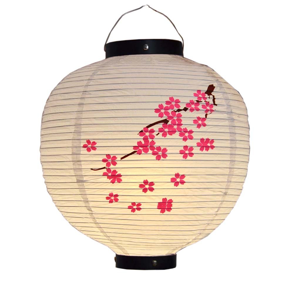 Japanese Style Hanging Lanterns - White Sakura Folding Paper Lanterns for Sushi Bars, Restaurants, Home & Outdoor Decor | Perfect for Asian-Themed Parties, Zen Gardens & Interior Design
