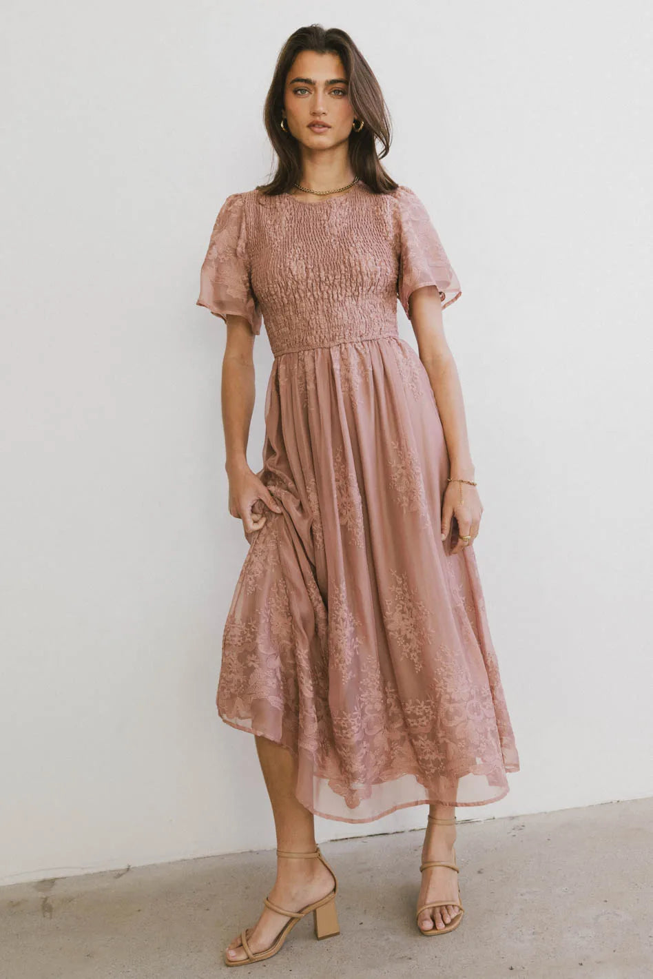 Alora Embroidered Floral Maxi Dress for Women - Elegant Dusty Rose Summer Wedding Guest Dress | Perfect for Beach Vacations, Garden Parties & Date Nights