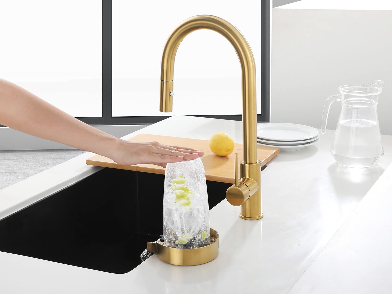 AguaStella ASR01GS Premium Gold Metal Glass Rinser with Cover - Kitchen Sink & Bar Sink Accessory for Wine Glasses, Cups & Dishware | Perfect for Home Bars, Restaurants & Dishwashing Stations
