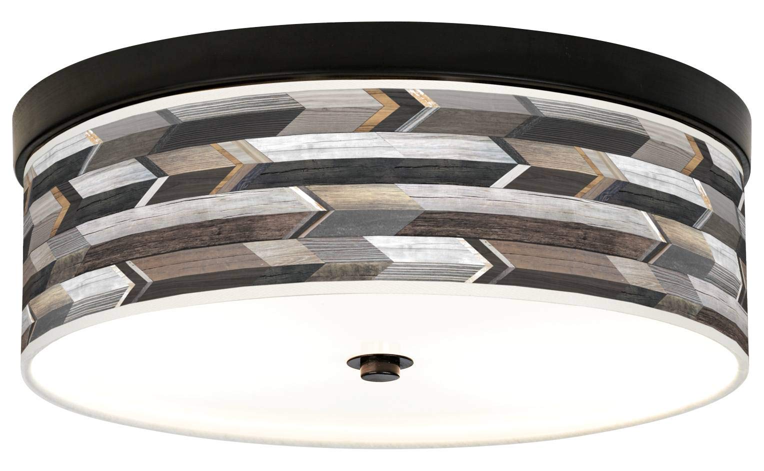 Energy Efficient Bronze Ceiling Light with Woodwork Arrows Print Shade - Giclee Art Lighting for Bedroom, Living Room & Dining Room