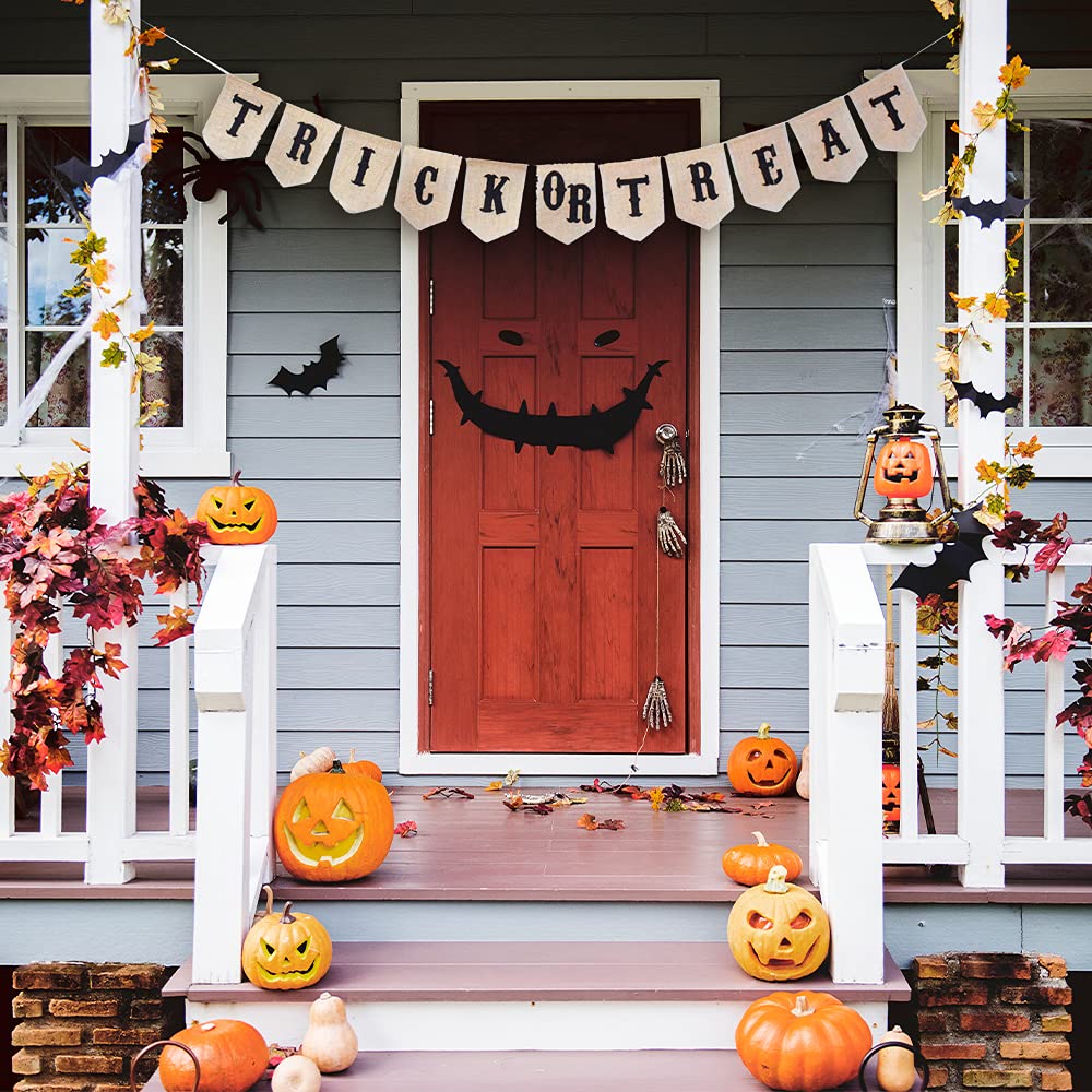 Mandala Crafts Halloween Banner - Trick or Treat Burlap Pennant Garland for Fireplace Mantle, Porch & Party Decor | Spooky Holiday Home & Outdoor Decoration