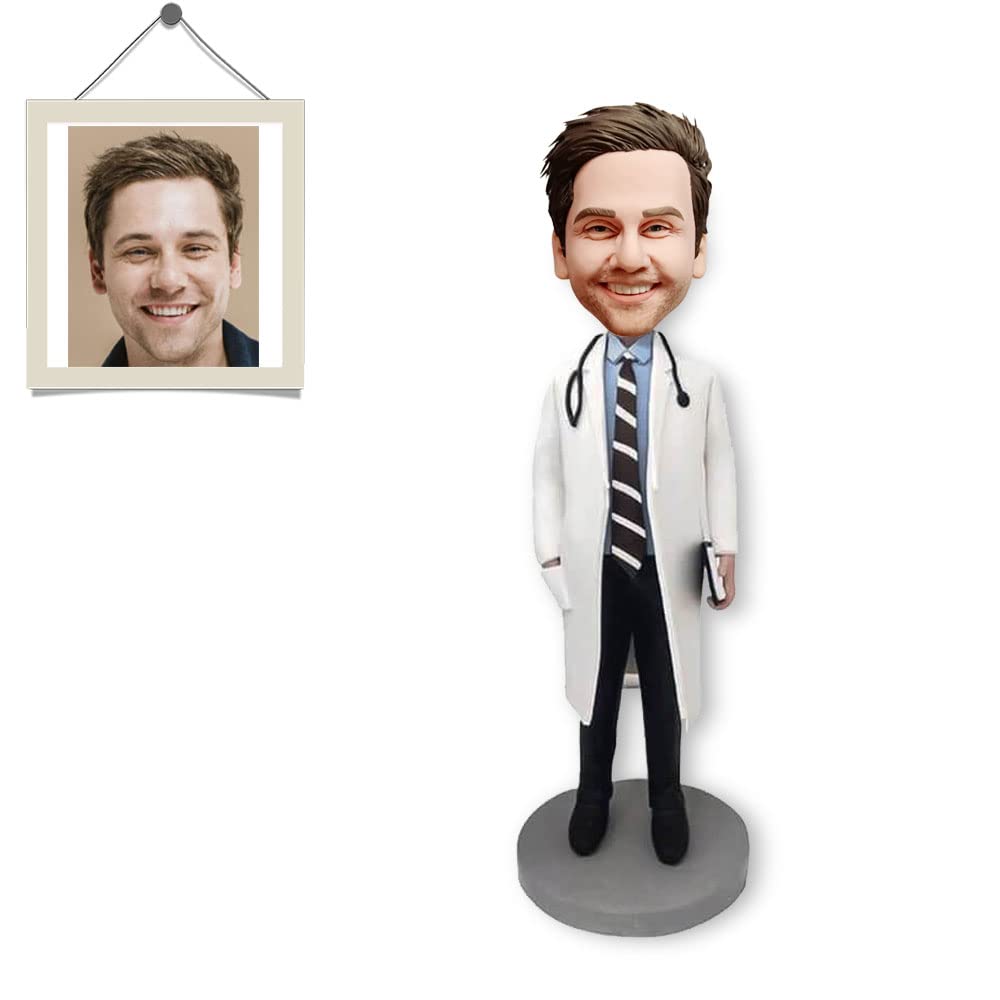 Custom Doctor Bobblehead with Stethoscope - Personalized Male Physician Bobblehead Doll (22cm) - Engraved Text & Unique Gift for Medical Graduation, Retirement, or Office Decor