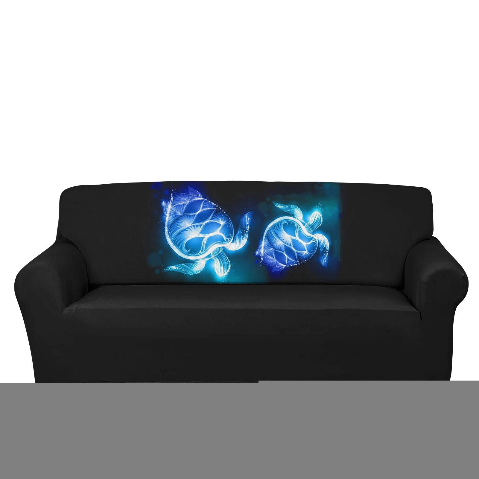 PZZ BEACH Blue Neon Sea Turtle Print Stretch Sofa Covers - Durable Non-Slip Furniture Protector for Living Room, Home Decor | Perfect for Coastal Theme Decor & Beach House Style