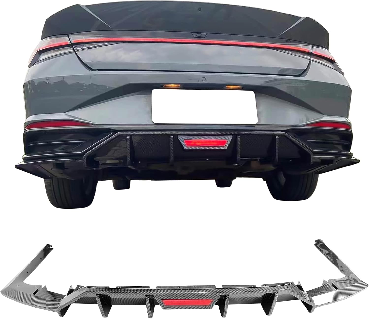 2021-2024 Hyundai Elantra 4DR Rear Bumper Diffuser - Glossy Black PP Material - Perfect for Car Customization & Street Racing Style Enhancement