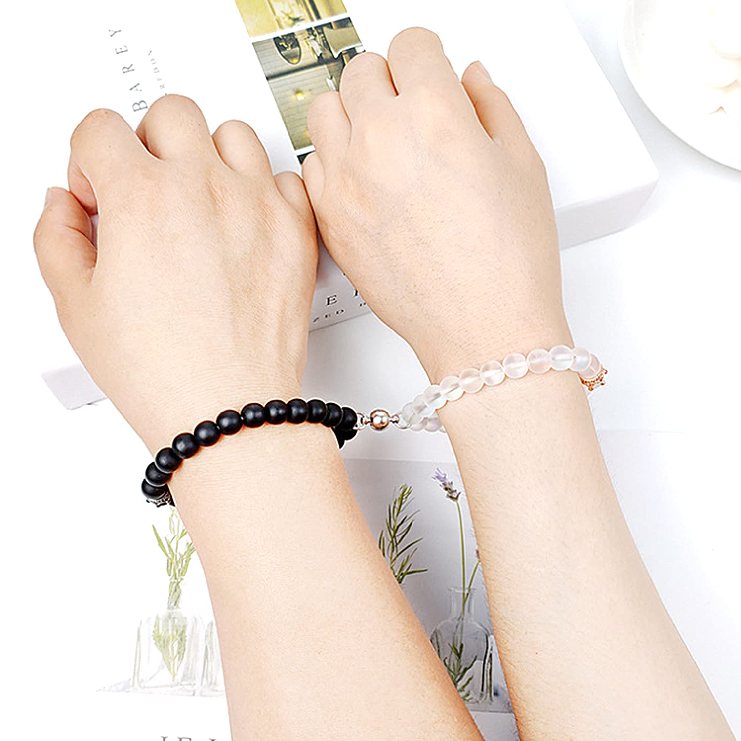 LUOKIFUR Magnetic Couples Bracelets Set - King & Queen Crown Matching Bracelets for Men & Women, Romantic Couple Gifts for Anniversary, Valentine's Day, Wedding | Adjustable Beaded Friendship Bracelets for Him & Her