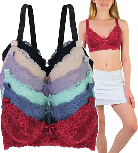 6 Pack: Floral Lace Scalloped Top W/ Front Bow