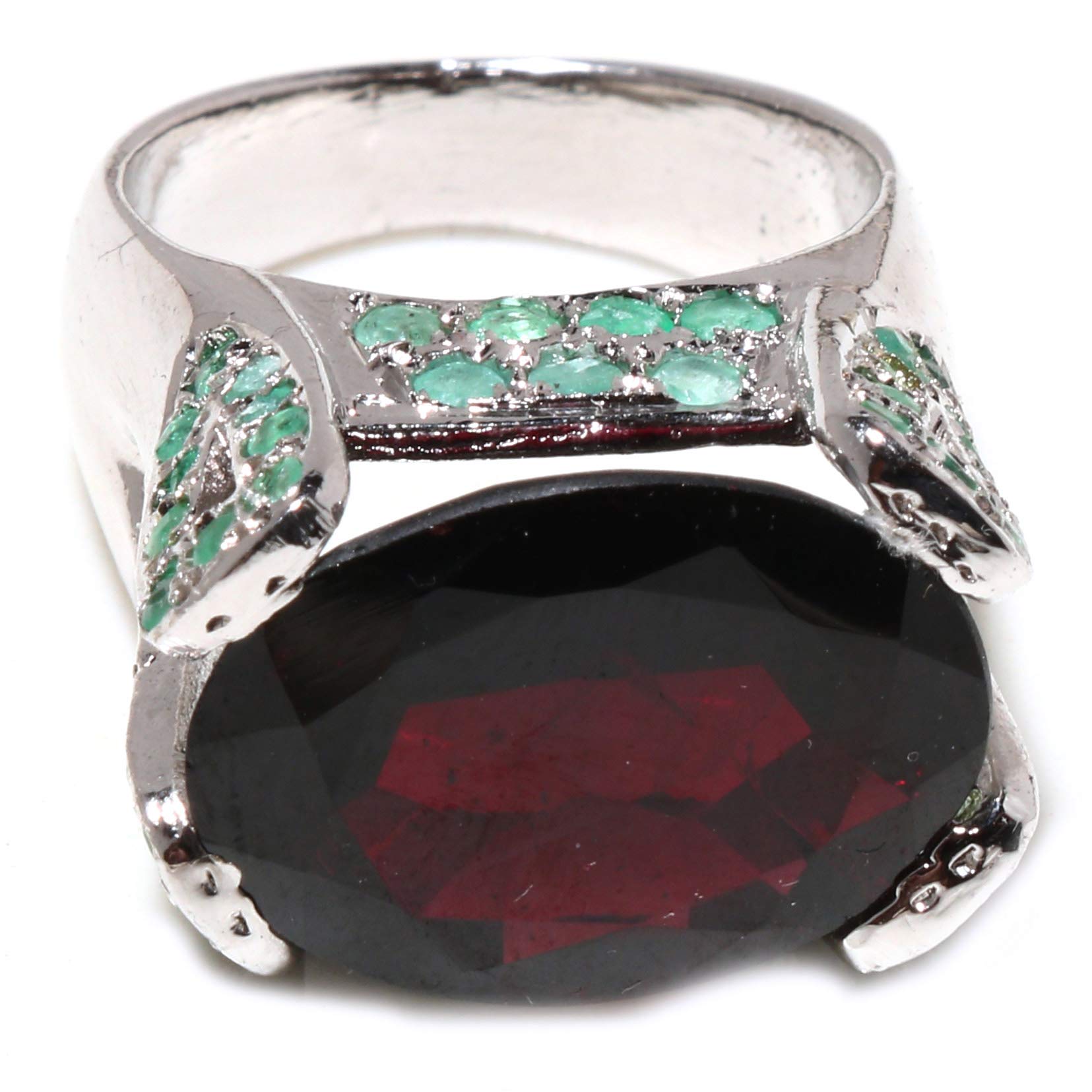 Authentic 925 Sterling Silver Garnet & Emerald Gemstone Ring for Women | Handmade Artisan Jewelry | Perfect for Wedding, Engagement & Party | Elegant Fashion Accessory Gift