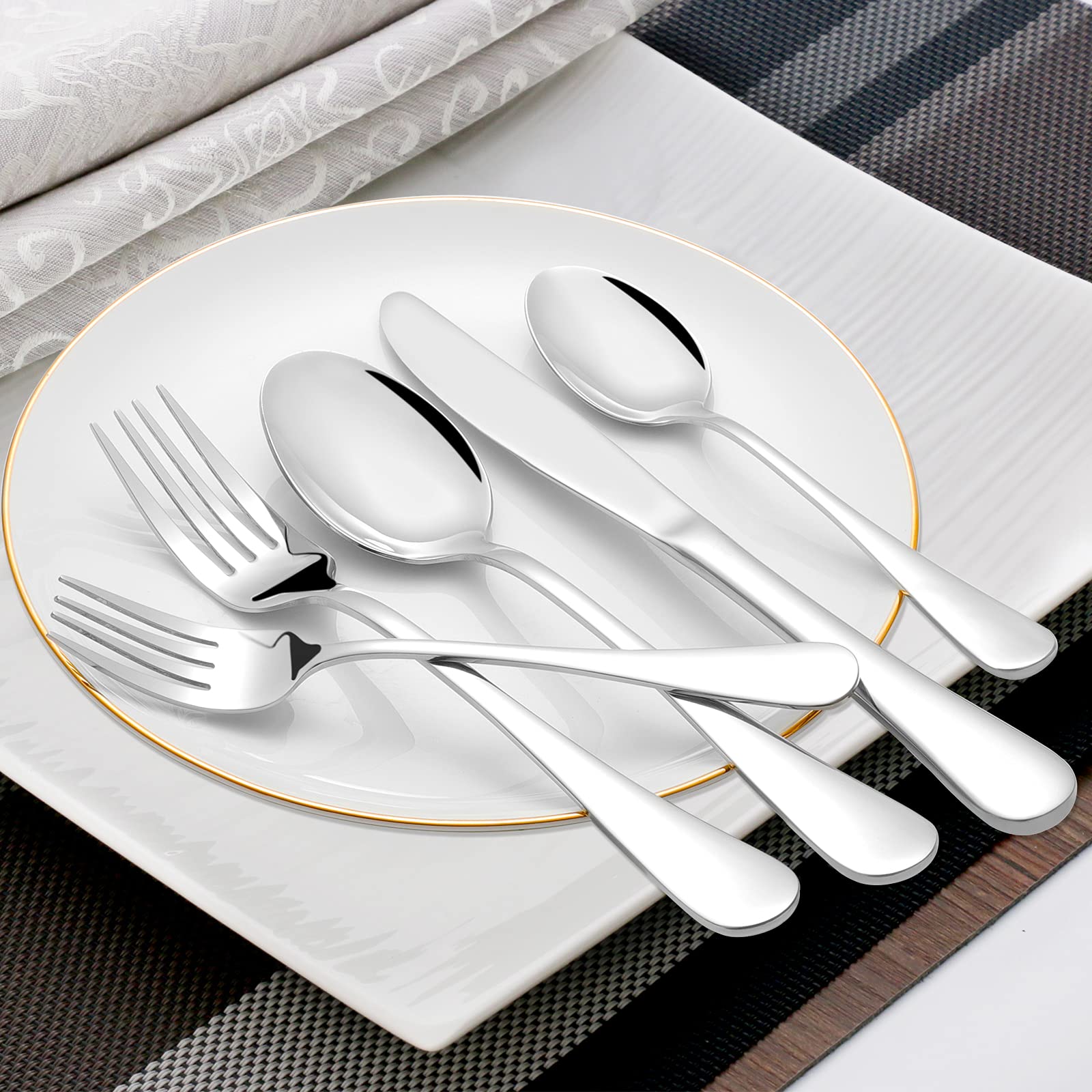 40-Piece Stainless Steel Silverware Set for 8 - Heavy Duty Mirror Polished Flatware with Forks, Spoons & Knives - Dishwasher Safe Cutlery Set for Home Kitchen, Restaurants & Dinner Parties