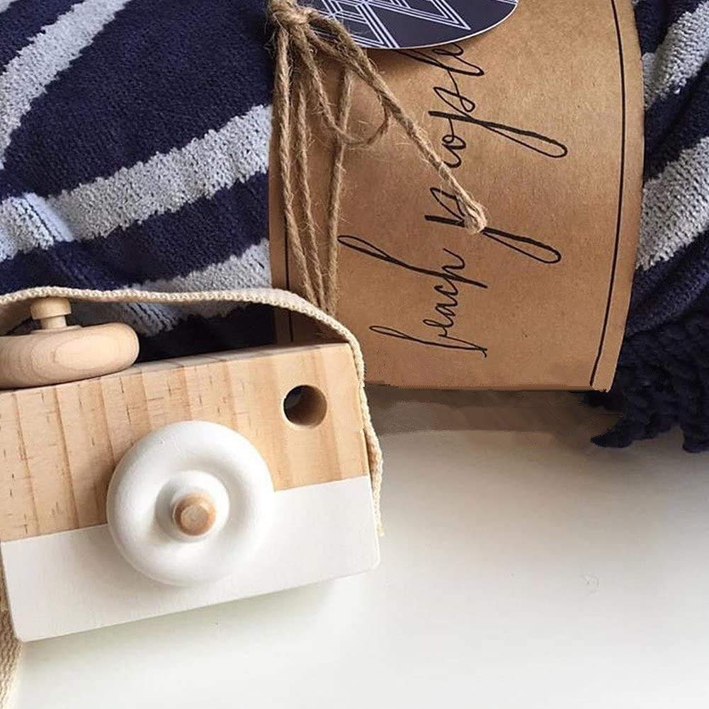 Wooden Mini Camera Toy for Kids - White Hanging Decorative Baby Camera Prop with Rope - Cute Wooden Camera for Nursery, Kids Room & Photography Play - 3.5x1.4x2.9 Inches (Pack of 1) - Perfect for Baby Showers, Birthday Gifts & Room Decor