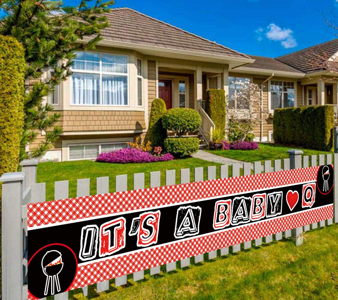 Large Baby Q Decorations - BBQ Baby Shower Party Supplies with 'It's A Baby Q' Sign Banner, Red & Black Photo Backdrop (9.8x1.6 ft) - Perfect for Outdoor Baby Showers, Gender Reveals & Themed Parties