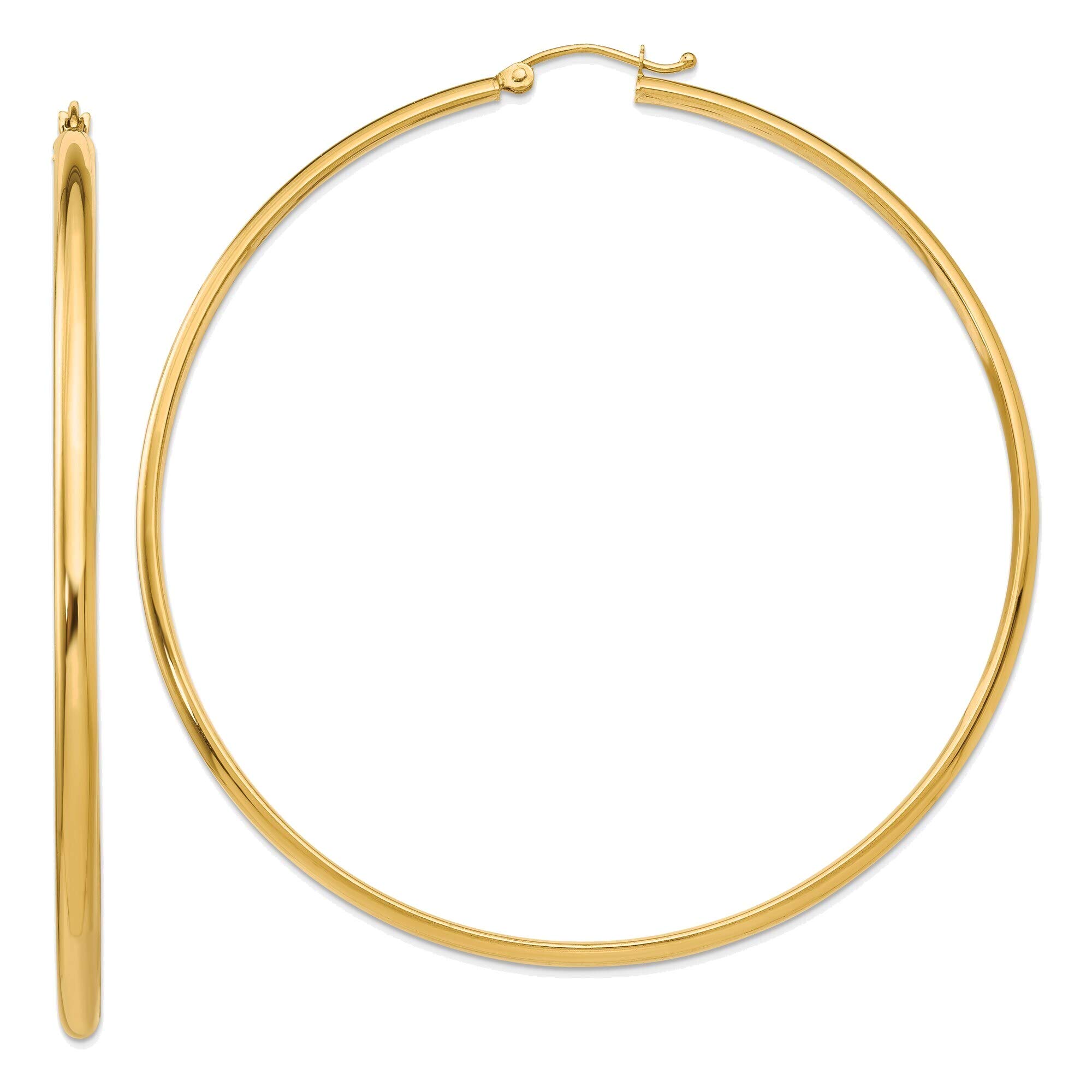 14K Yellow Gold Polished Hoop Earrings for Women - Elegant Everyday Jewelry for Work, Date Night & Special Occasions