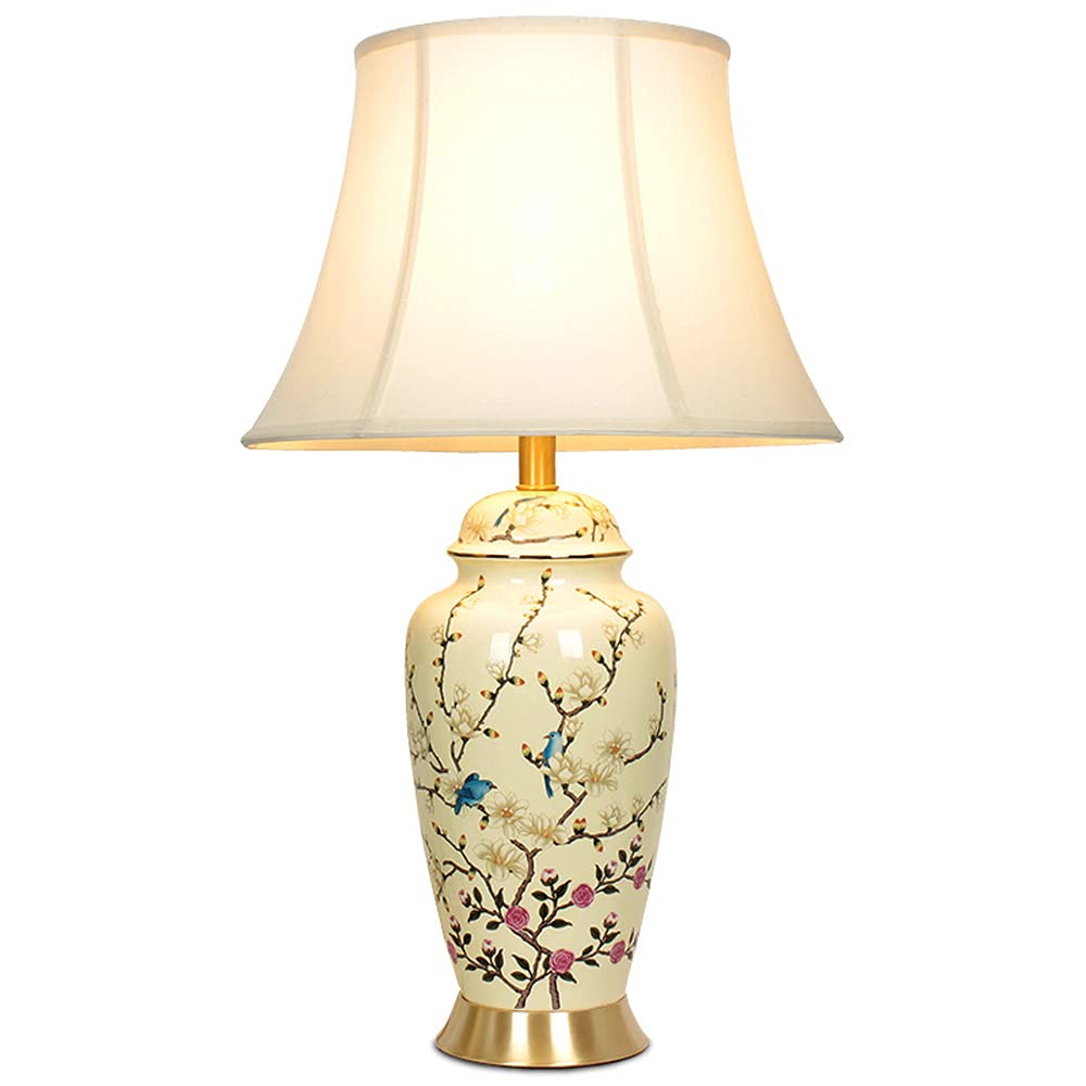Vintage Ceramic Table Lamp - Large Chinese Retro Nightstand Lamp for Living Room, Bedroom, Coffee Table | Perfect for Sofa Side Lighting, Bedside Reading & Home Decor