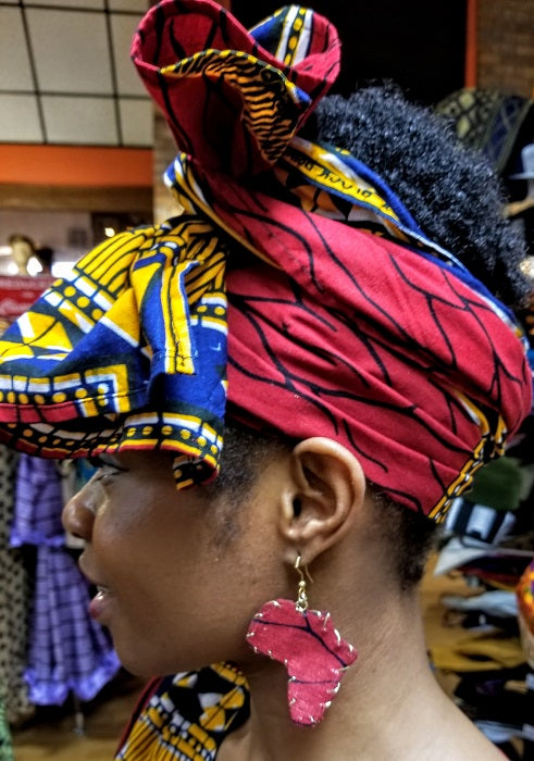 Stylish Red African Print Map of Africa Earrings DP2687ER2 - Perfect for Cultural Events, Travel, and Afrocentric Fashion
