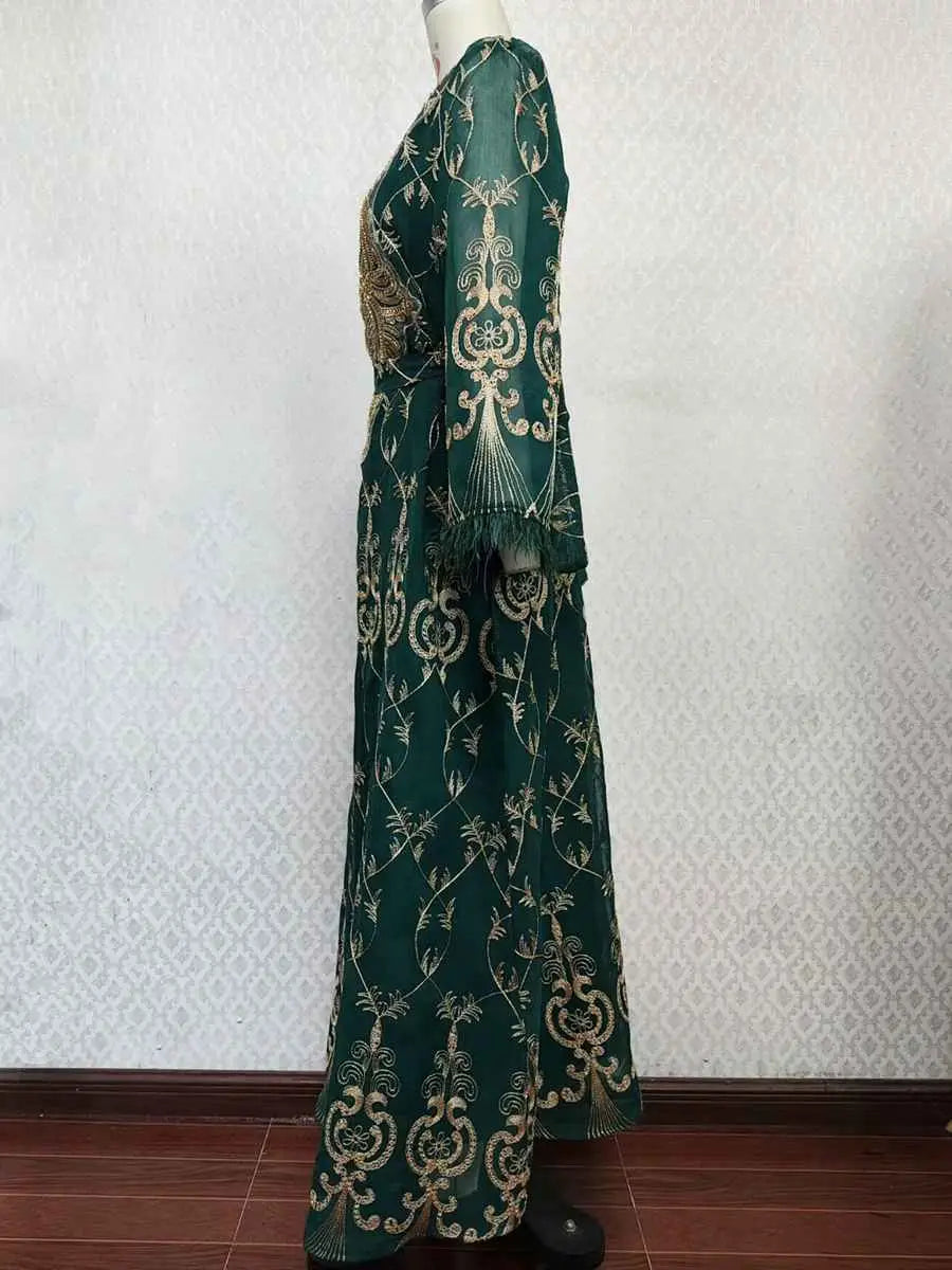 Elegant Eid Outfits for Women - Sparkling Sequins & Embroidery Muslim Caftan Kaftan Dress Jalabiya - Perfect for Eid Celebrations, Weddings & Special Occasions