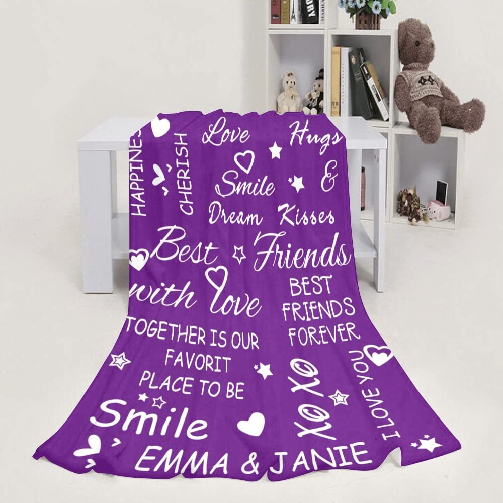 Personalized Best Friend Blanket with Names - Customized Birthday & Graduation Gift for Women - Unique BFF Friendship Gift Idea - Perfect for Anniversaries, Christmas & Cozy Nights