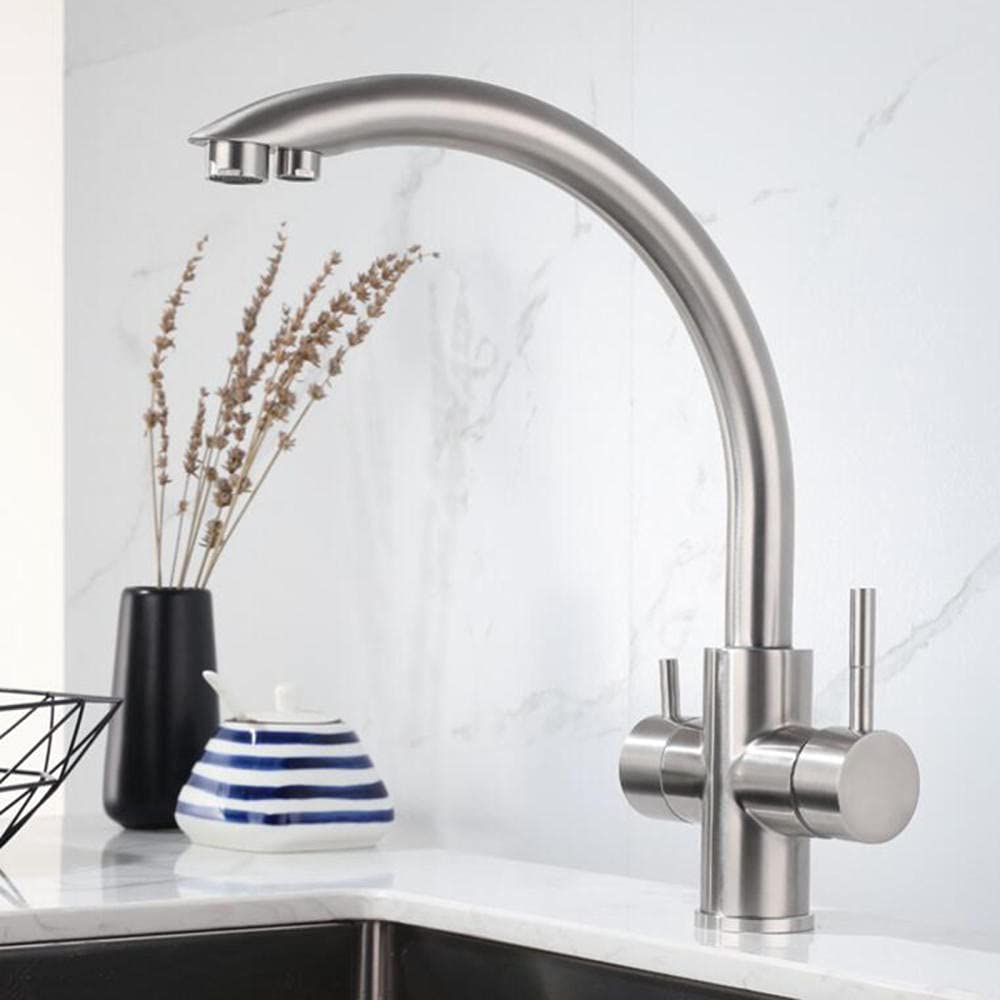 3-in-1 Stainless Steel Brushed Kitchen Faucet with 360° Rotation | Hot & Cold Water Dispenser | Compatible with Water Purifiers | Perfect for Modern Kitchens & Home Renovations