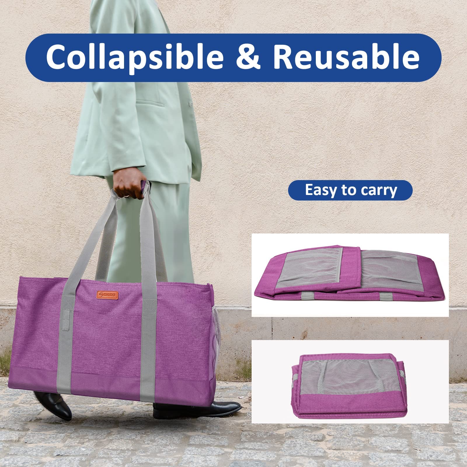 MHOMER Reusable Grocery Bags - Extra Large Waterproof Tote with Reinforced Bottom & Durable Oxford Fabric - Foldable Shopping Bags for Storage Space Saving (Red) - Perfect for Groceries, Beach Trips & Eco-Friendly Shopping