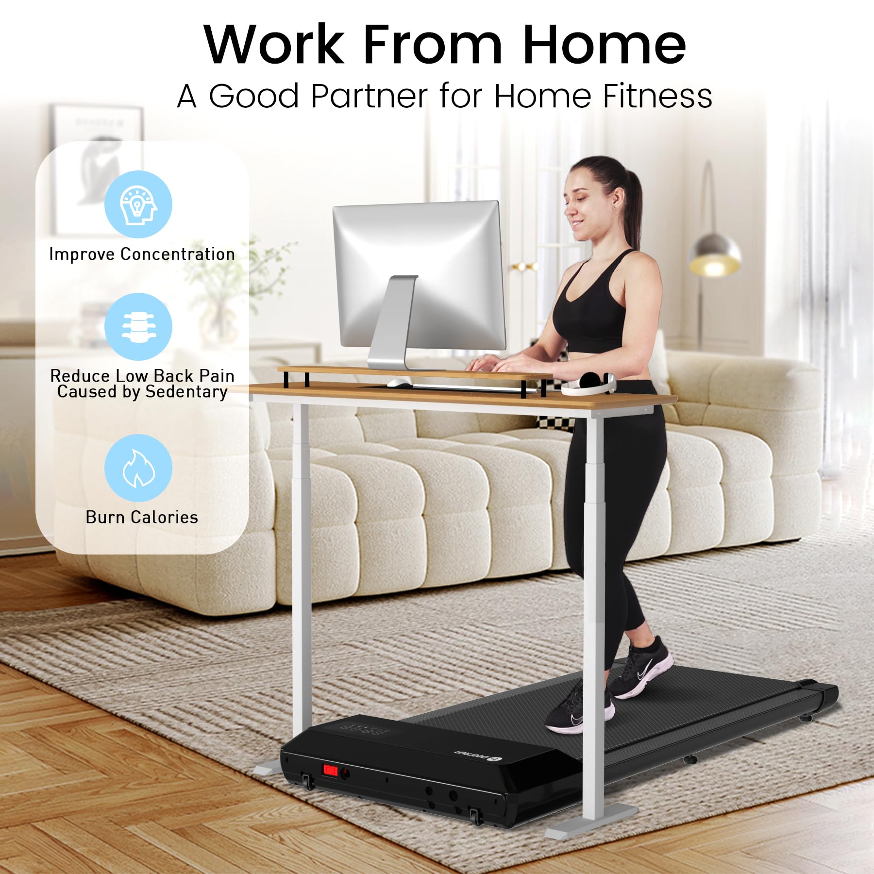 DeerRun 2 in 1 Under Desk Treadmill - 2.2HP Quiet Walking Pad & Jogging Machine with Remote Control, Portable Noiseless Home Office Treadmill for Small Spaces | Perfect for Work from Home, Apartment Workouts & Compact Fitness