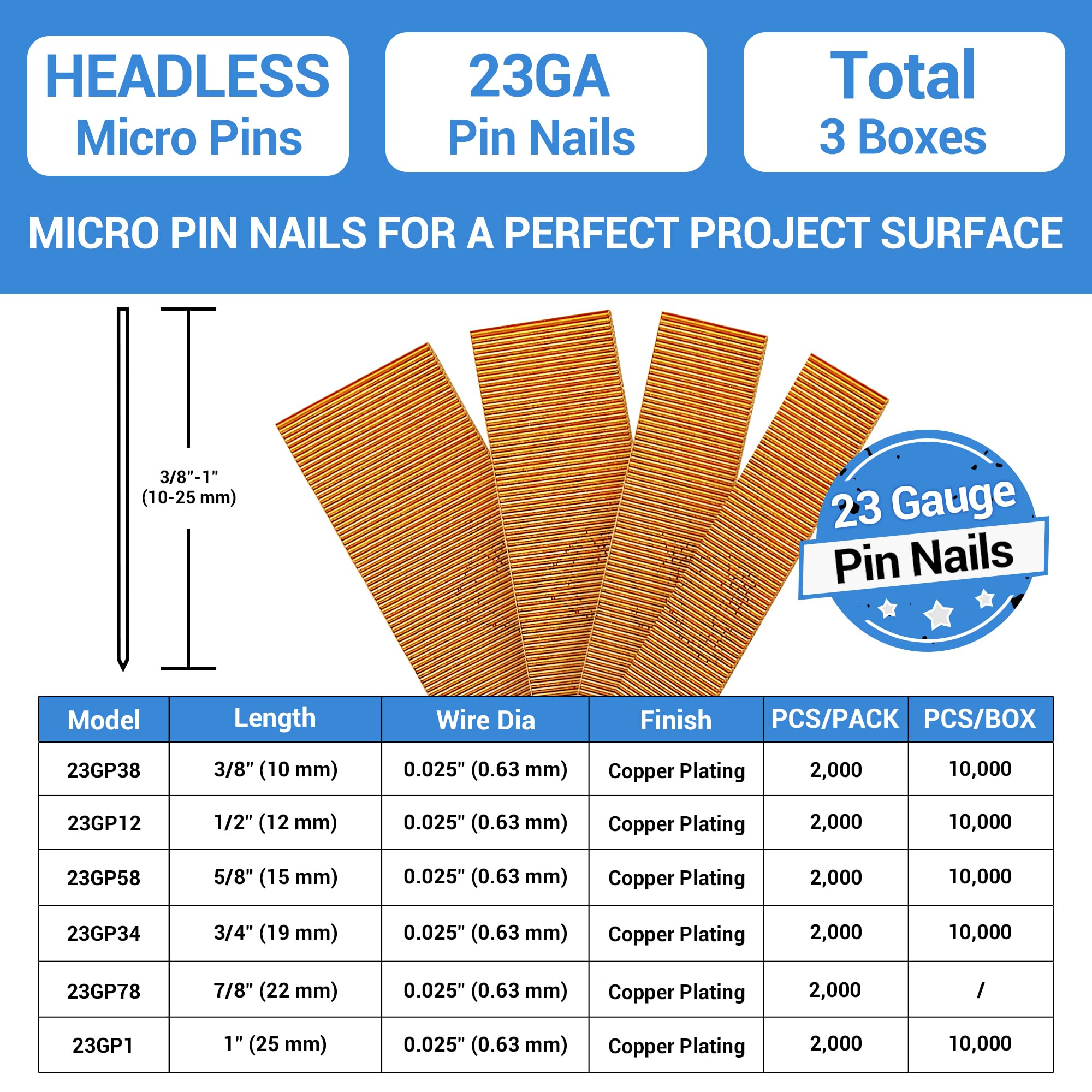23 Gauge Pin Nails 5/8