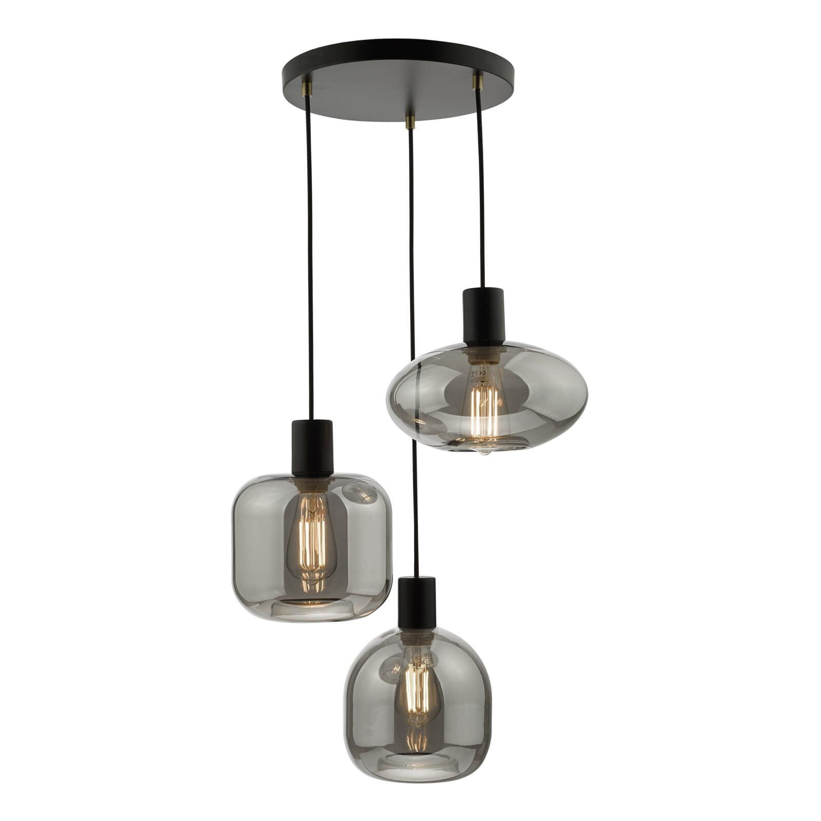 Aiden 3-Light Cluster Pendant Light Fixture in Satin Black & Smoked Glass - Perfect for Dining Room, Kitchen Island, or Entryway Lighting