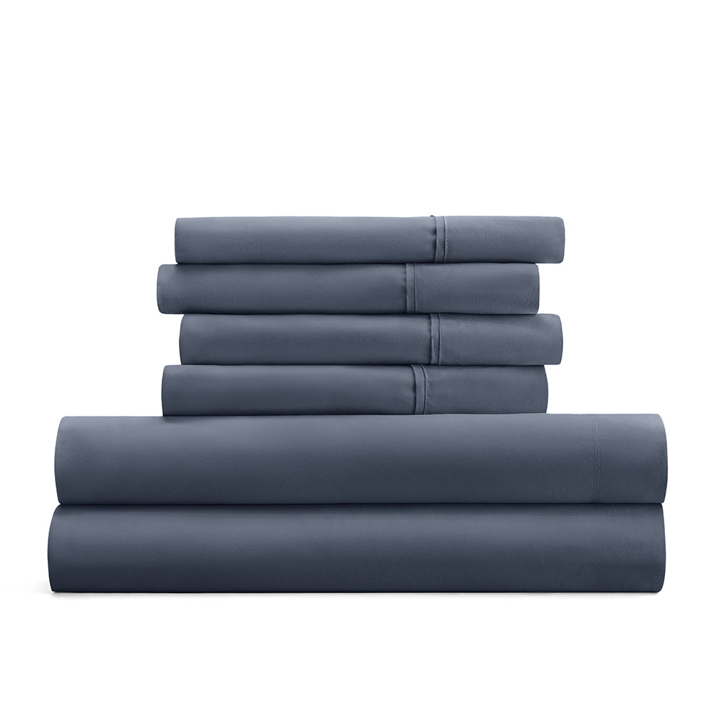 6-Piece Luxury Cotton Bed Sheet Set - Soft & Breathable for All Seasons - Perfect for Master Bedroom, Guest Room & Dorm (Queen/King Size)