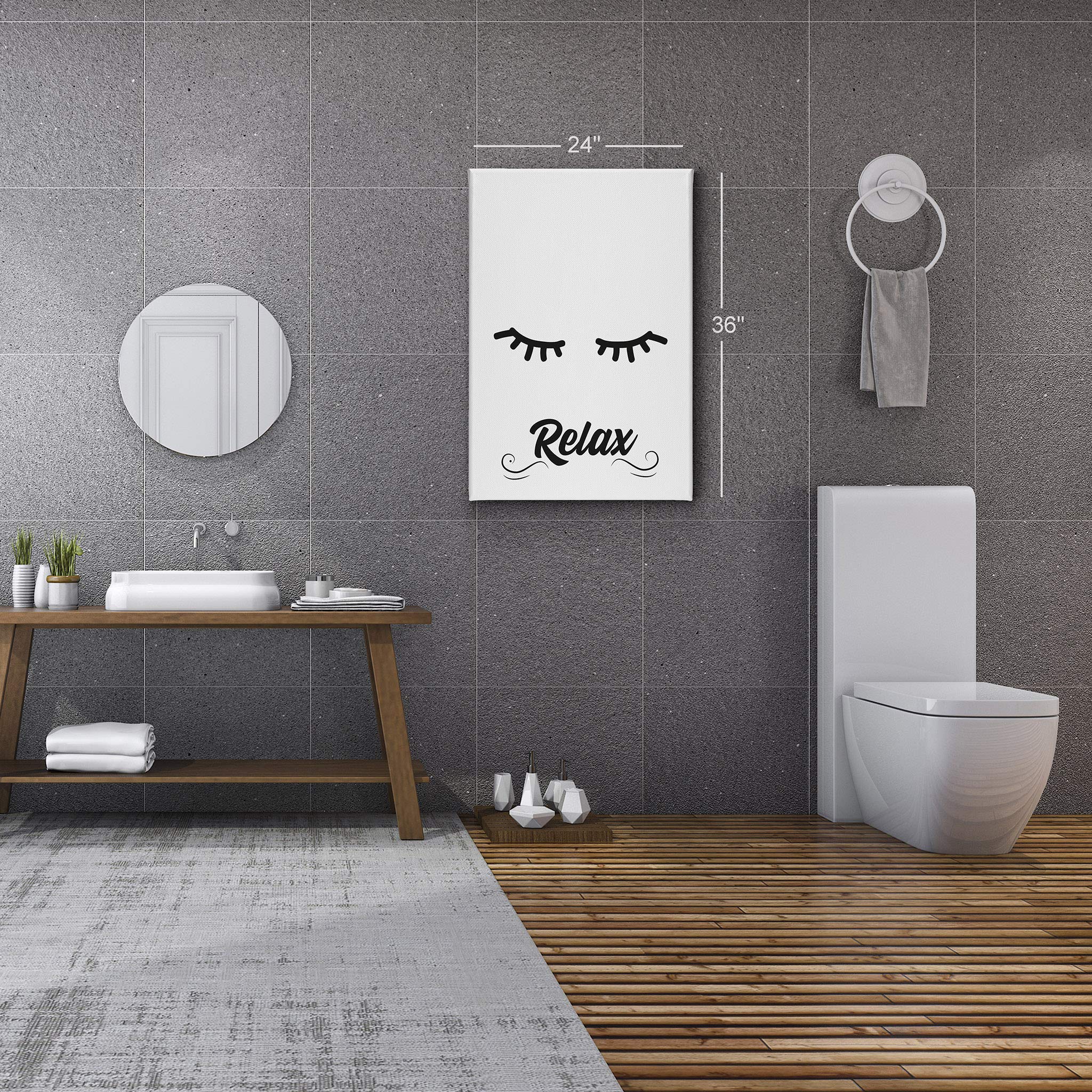 Smile Art Design Relax Typography Canvas Print - Bathroom Wall Decor & Home Decoration - Ready to Hang 36x24 Inch - Made in USA - Perfect for Spa, Powder Room & Guest Bathroom Decor