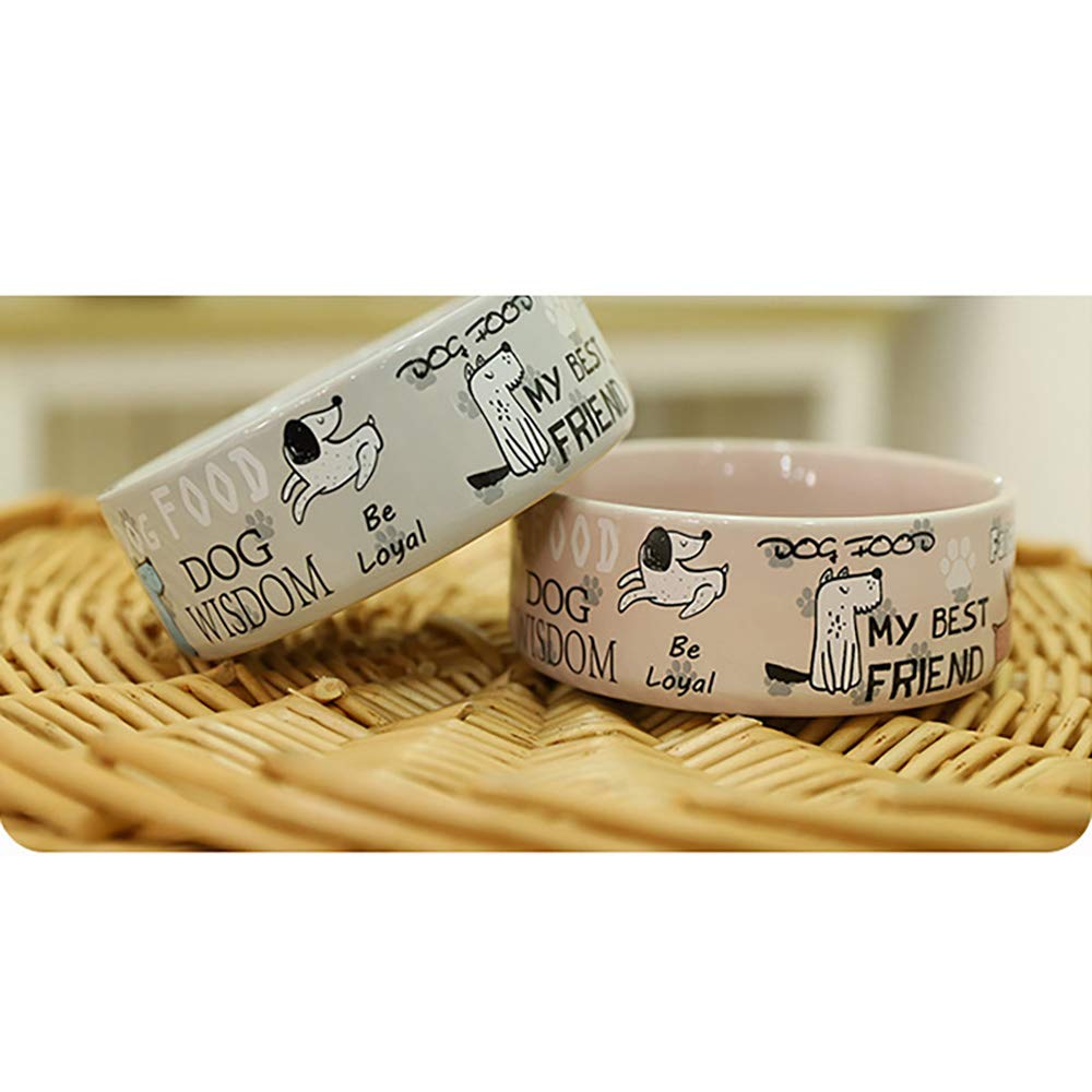 EVERTREND Set of 2 Ceramic Pet Bowls - Cute Cartoon Design Dog Food Bowl and Cat Bowl, Durable & Easy Clean Pet Dishes for Dogs and Cats - Perfect for Home, Kitchen or Outdoor Feeding