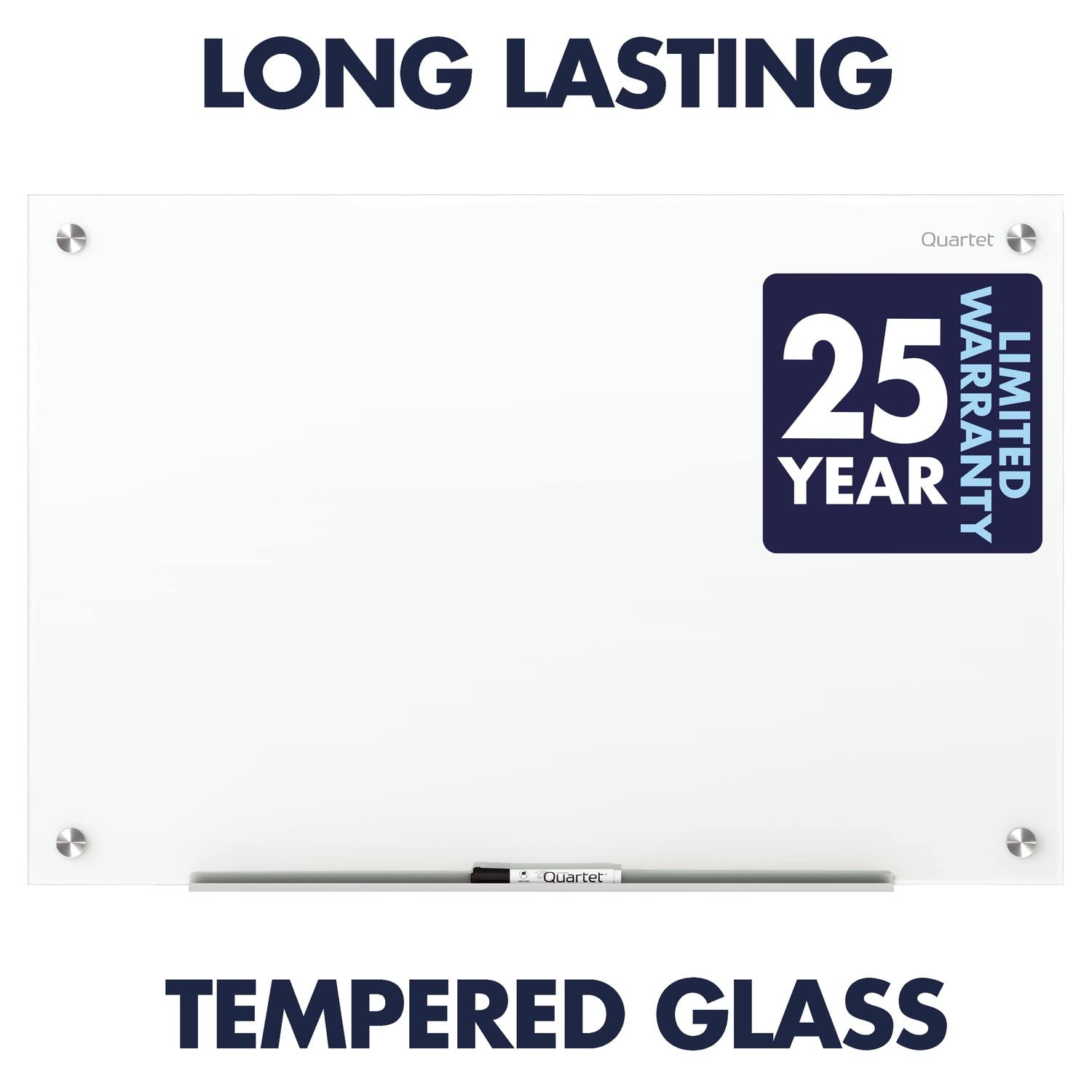 Quartet Magnetic Glass Dry Erase Whiteboard 48x48 Inches - Frameless High Contrast Brilliance White Glass Surface - Perfect for Office Meetings, Classroom Teaching & Home Office Organization (G24848W)