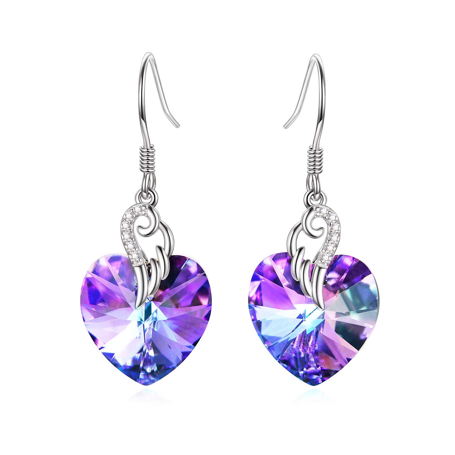 AOBOCO Sterling Silver Love Heart Dangle Drop Earrings with Sparkling Crystals - Elegant Fine Jewelry Gift for Women, Anniversary, Birthday, Christmas & Holiday - Perfect for Date Night, Wedding & Special Occasions