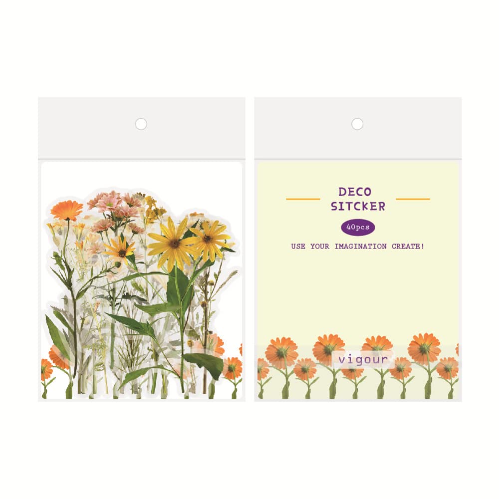 40pcs Waterproof Flower Stickers for Scrapbooking - Transparent Tulip PET Stickers for Laptop, Journal, Cards, DIY Crafts | Perfect for Bullet Journaling, Gift Wrapping & Home Decor